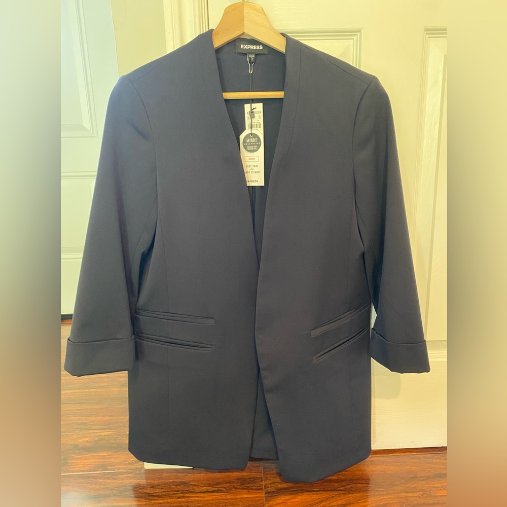 Express Navy Blue Stretch Collarless Blazer size M NWT